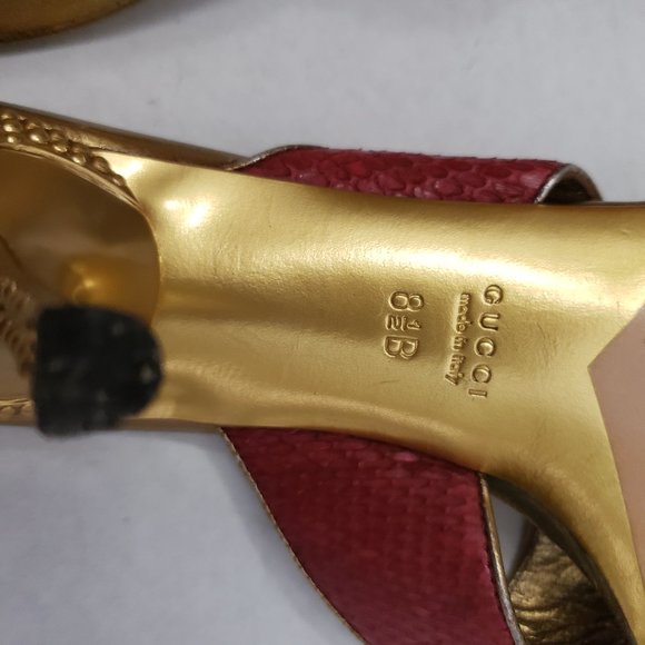 Gorgeous Gucci Runway Python Snakeskin Gold Kitten Heel Red Sandals 8.5 - Picture 11 of 16